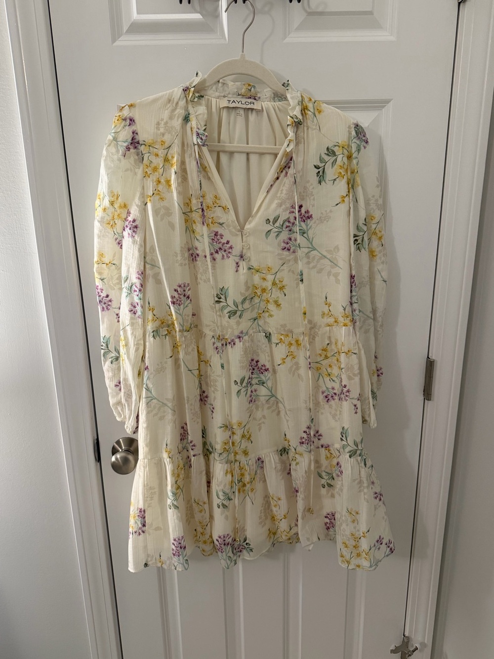 Taylor Cream Floral-Accent Blouse with Yellow & Purple Details